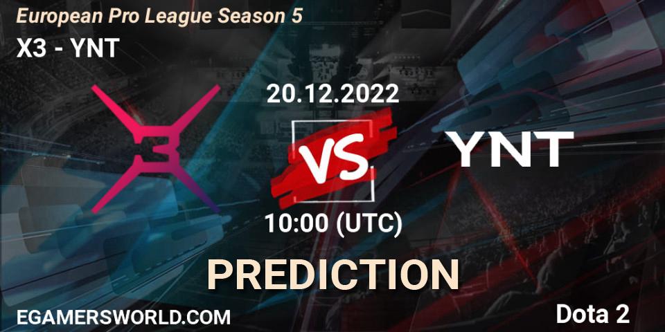 X3 vs YNT: Match Prediction. 21.12.2022 at 10:09, Dota 2, European Pro League Season 5