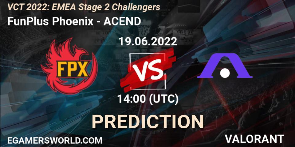 FunPlus Phoenix vs ACEND: Match Prediction. 19.06.2022 at 17:10, VALORANT, VCT 2022: EMEA Stage 2 Challengers