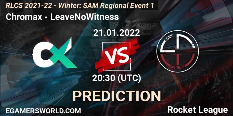 Chromax vs LeaveNoWitness: Match Prediction. 21.01.2022 at 20:30, Rocket League, RLCS 2021-22 - Winter: SAM Regional Event 1