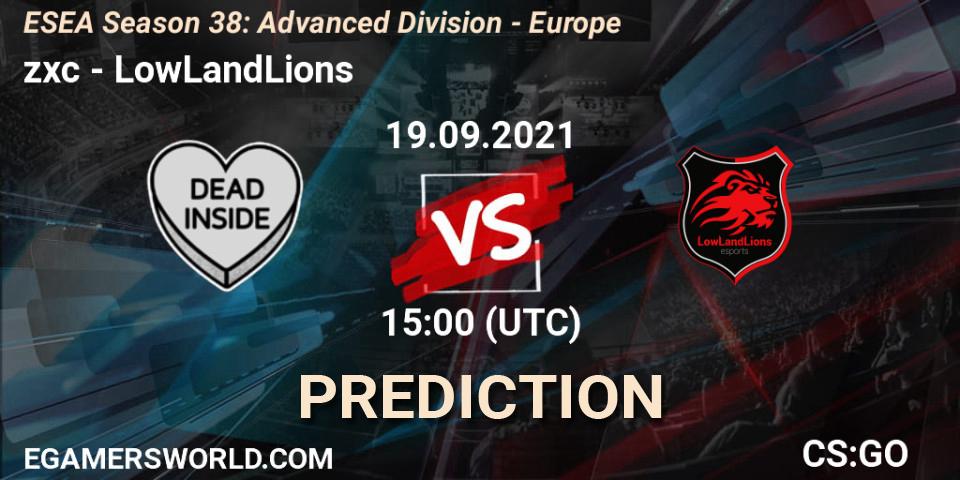 zxc vs LowLandLions: Match Prediction. 19.09.2021 at 15:00, Counter-Strike (CS2), ESEA Season 38: Advanced Division - Europe