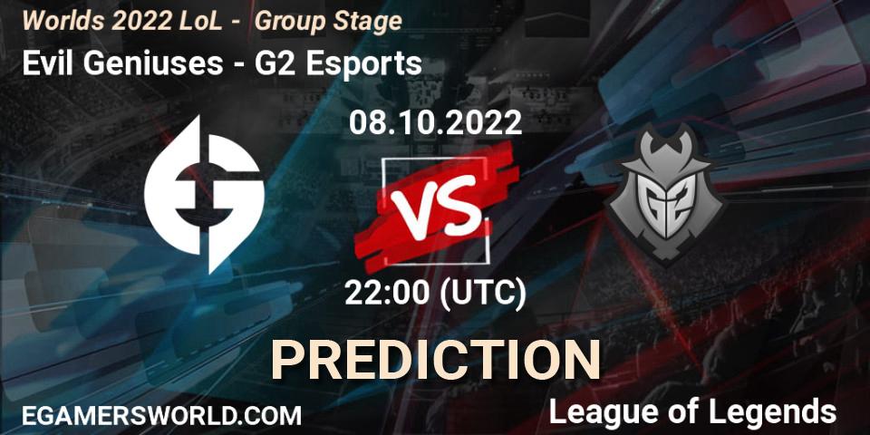 Evil Geniuses vs G2 Esports: Match Prediction. 08.10.22, LoL, Worlds 2022 LoL - Group Stage