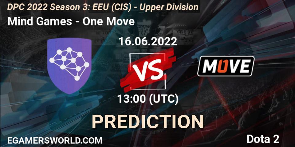 Mind Games vs One Move: Match Prediction. 16.06.2022 at 13:00, Dota 2, DPC EEU (CIS) 2021/2022 Tour 3: Division I
