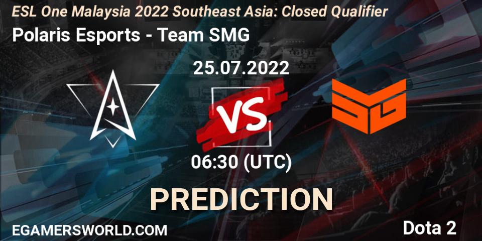 Polaris Esports vs Team SMG: Match Prediction. 25.07.2022 at 06:31, Dota 2, ESL One Malaysia 2022 Southeast Asia: Closed Qualifier