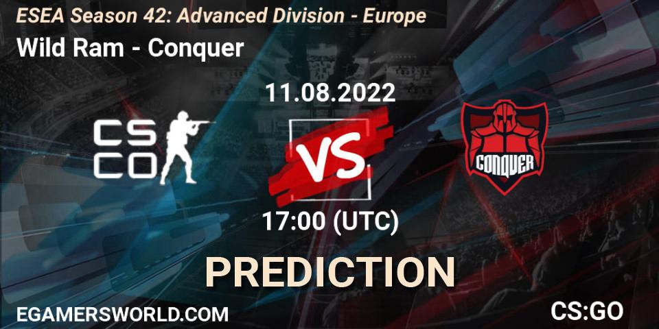 Wild Ram vs Conquer: Match Prediction. 11.08.2022 at 17:00, Counter-Strike (CS2), ESEA Season 42: Advanced Division - Europe