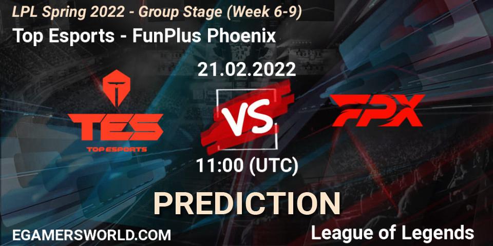 Top Esports vs FunPlus Phoenix: Match Prediction. 21.02.2022 at 12:00, LoL, LPL Spring 2022 - Group Stage (Week 6-9)