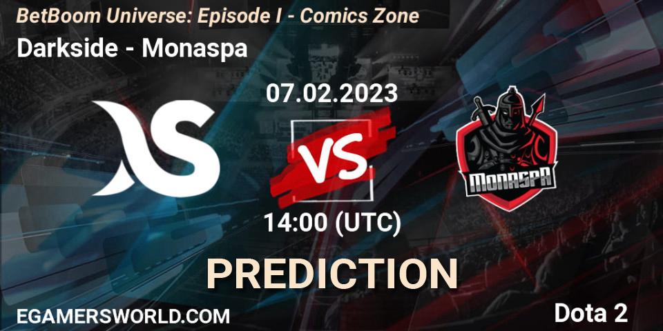 Darkside vs Monaspa: Match Prediction. 07.02.23, Dota 2, BetBoom Universe: Episode I - Comics Zone