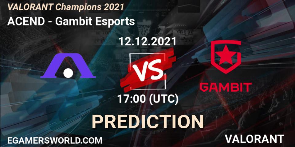 ACEND vs Gambit Esports: Match Prediction. 12.12.2021 at 17:30, VALORANT, VALORANT Champions 2021