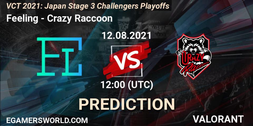 Feeling vs Crazy Raccoon: Match Prediction. 12.08.2021 at 12:00, VALORANT, VCT 2021: Japan Stage 3 Challengers Playoffs
