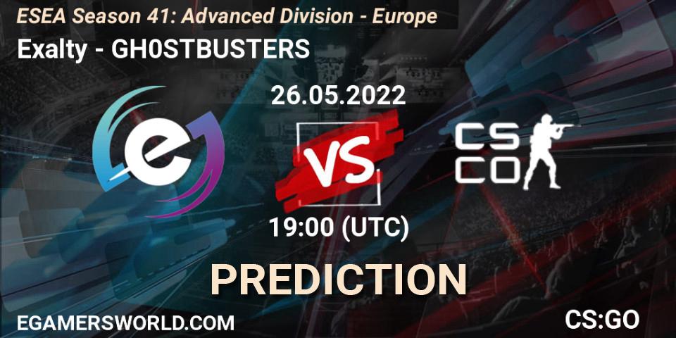 Exalty vs GH0STBUSTERS: Match Prediction. 26.05.2022 at 19:00, Counter-Strike (CS2), ESEA Season 41: Advanced Division - Europe