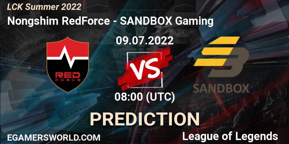 Nongshim RedForce vs SANDBOX Gaming: Match Prediction. 09.07.2022 at 08:00, LoL, LCK Summer 2022