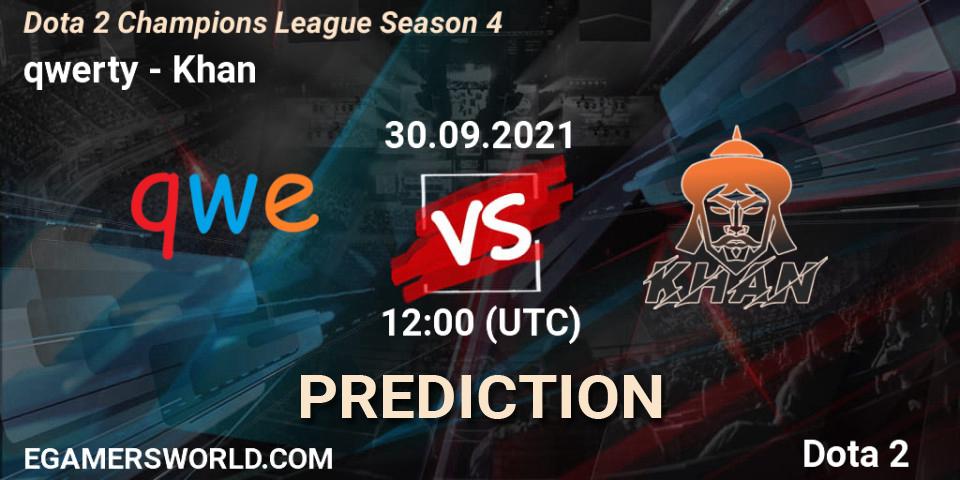 qwerty vs Khan: Match Prediction. 30.09.2021 at 12:01, Dota 2, Dota 2 Champions League Season 4