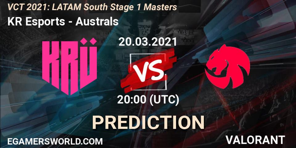 KRÜ Esports vs Australs: Match Prediction. 20.03.2021 at 20:00, VALORANT, VCT 2021: LATAM South Stage 1 Masters