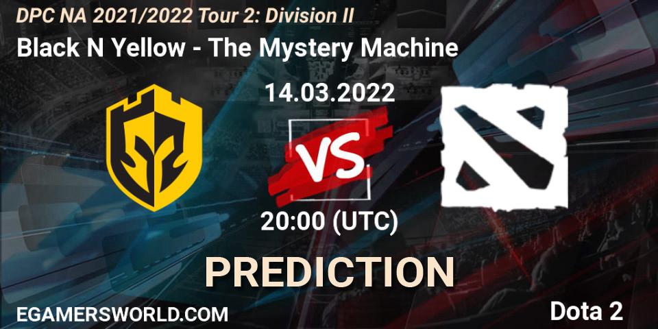 Black N Yellow vs The Mystery Machine: Match Prediction. 14.03.2022 at 20:39, Dota 2, DP 2021/2022 Tour 2: NA Division II (Lower) - ESL One Spring 2022