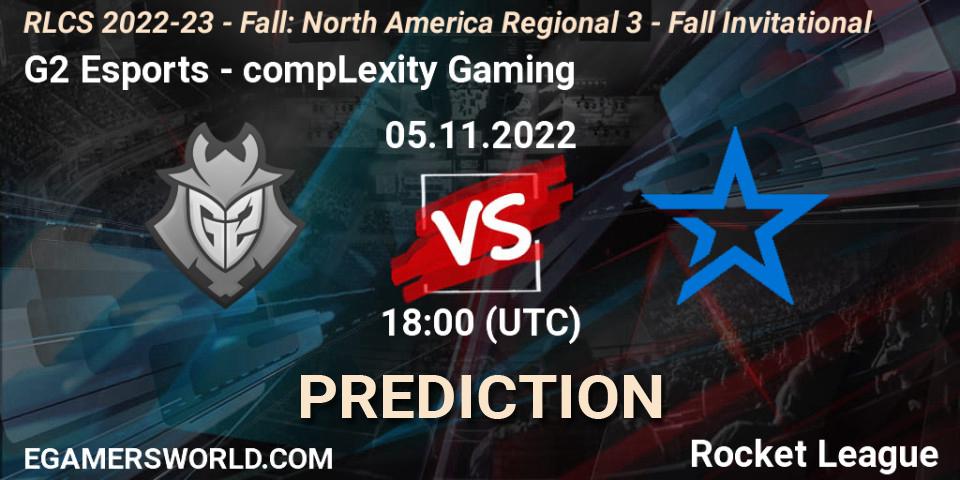 G2 Esports vs compLexity Gaming: Match Prediction. 05.11.2022 at 18:00, Rocket League, RLCS 2022-23 - Fall: North America Regional 3 - Fall Invitational