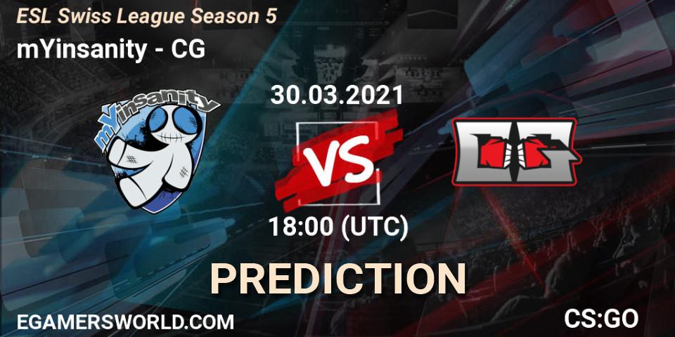 mYinsanity vs CG: Match Prediction. 30.03.2021 at 18:00, Counter-Strike (CS2), ESL Swiss League Season 5