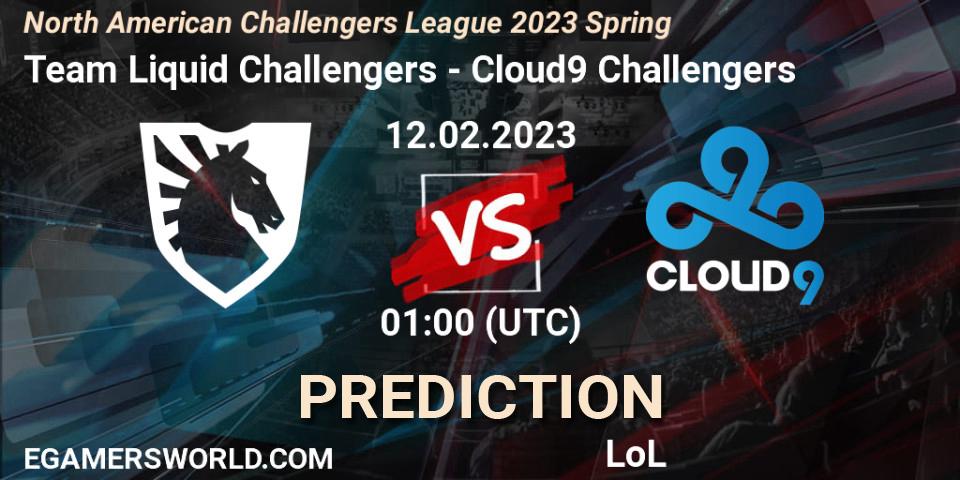 Team Liquid Challengers vs Cloud9 Challengers: Match Prediction. 12.02.2023 at 01:00, LoL, NACL 2023 Spring - Group Stage