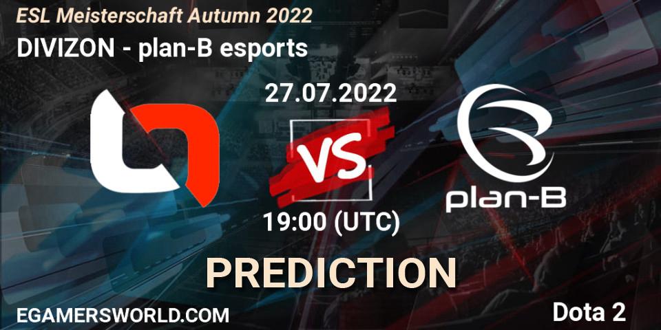 DIVIZON vs plan-B esports: Match Prediction. 27.07.2022 at 19:51, Dota 2, ESL Meisterschaft Autumn 2022