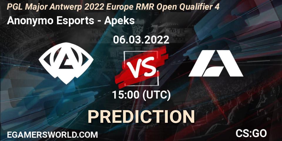 Anonymo Esports vs Apeks: Match Prediction. 06.03.22, CS2 (CS:GO), PGL Major Antwerp 2022 Europe RMR Open Qualifier 4