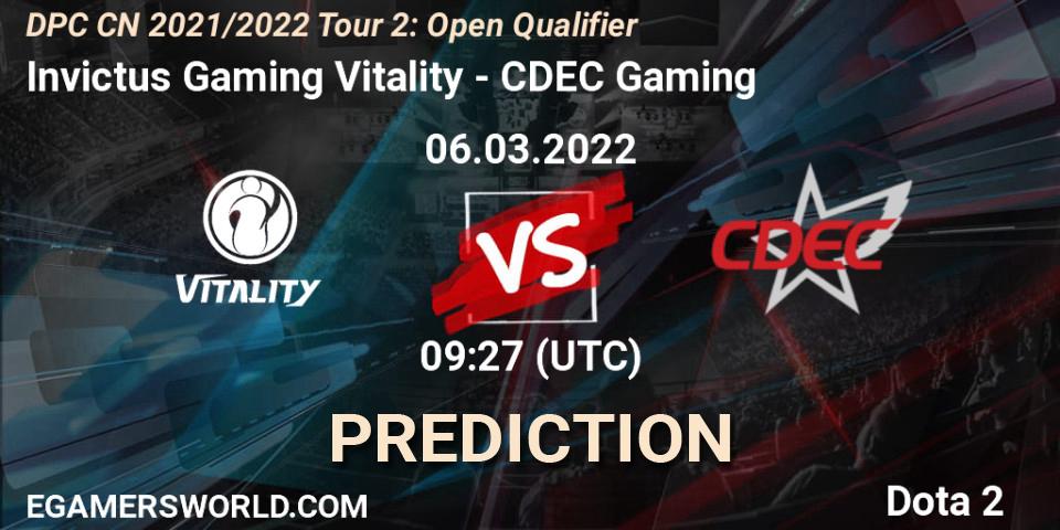 Invictus Gaming Vitality vs CDEC Gaming: Match Prediction. 06.03.22, Dota 2, DPC CN 2021/2022 Tour 2: Open Qualifier