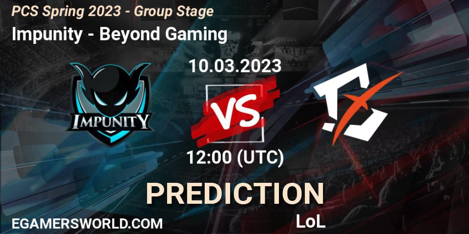 Impunity vs Beyond Gaming: Match Prediction. 18.02.2023 at 09:00, LoL, PCS Spring 2023 - Group Stage