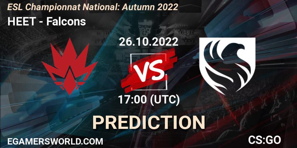 HEET vs Falcons: Match Prediction. 26.10.2022 at 17:00, Counter-Strike (CS2), ESL Championnat National: Autumn 2022