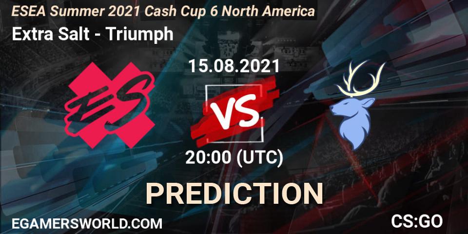 Extra Salt vs Triumph: Match Prediction. 15.08.2021 at 20:00, Counter-Strike (CS2), ESEA Cash Cup: North America - Summer 2021 #6