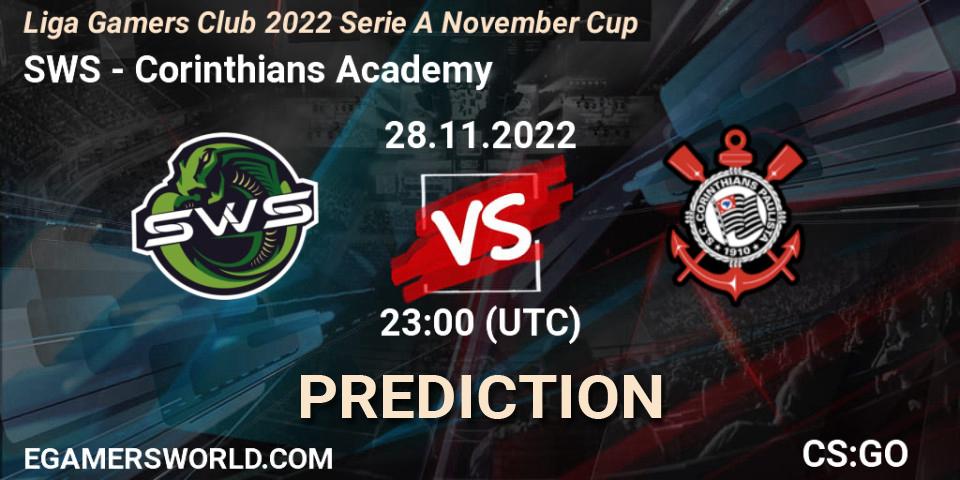 SWS vs Corinthians Academy: Match Prediction. 28.11.22, CS2 (CS:GO), Gamers Club Liga Série A: November 2022