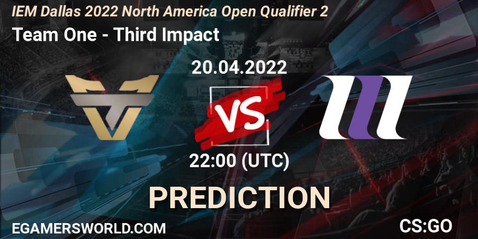 Team One vs Third Impact: Match Prediction. 20.04.2022 at 22:00, Counter-Strike (CS2), IEM Dallas 2022 North America Open Qualifier 2