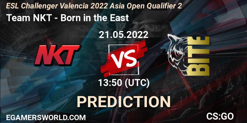 Team NKT vs Born in the East: Match Prediction. 21.05.2022 at 13:50, Counter-Strike (CS2), ESL Challenger Valencia 2022 Asia Open Qualifier 2