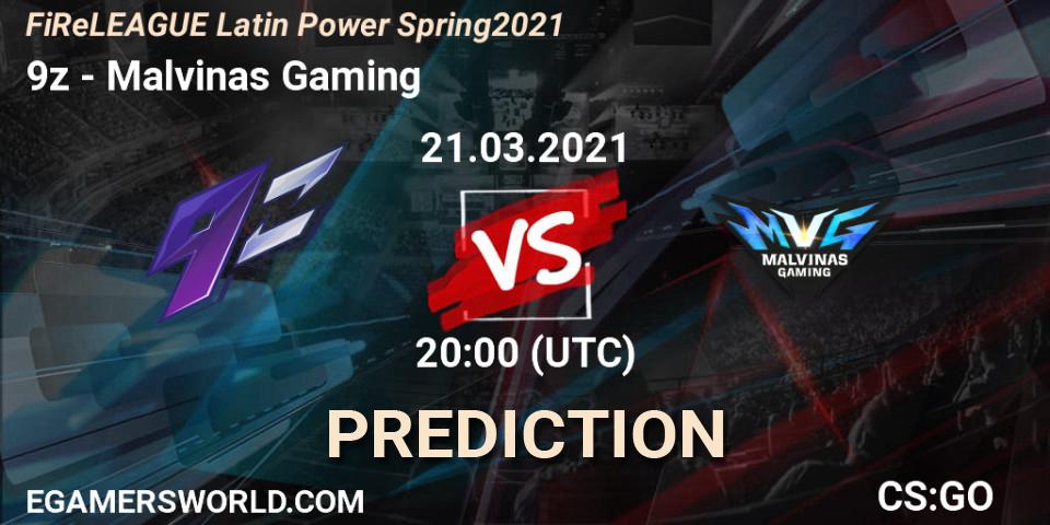9z vs Malvinas Gaming: Match Prediction. 21.03.21, CS2 (CS:GO), FiReLEAGUE Latin Power Spring 2021 - BLAST Premier Qualifier