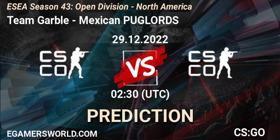 Team Garble vs Mexican PUGLORDS: Match Prediction. 29.12.2022 at 02:30, Counter-Strike (CS2), ESEA Season 43: Open Division - North America