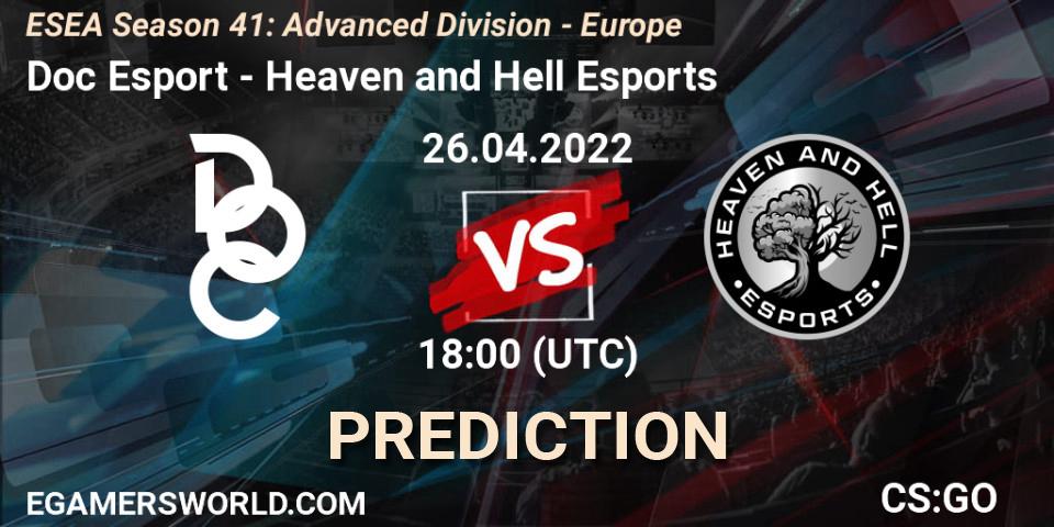 Doc Esport vs Heaven and Hell Esports: Match Prediction. 26.04.2022 at 18:00, Counter-Strike (CS2), ESEA Season 41: Advanced Division - Europe