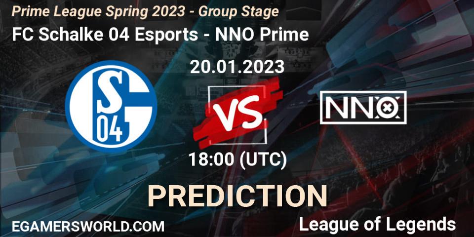 FC Schalke 04 Esports vs NNO Prime: Match Prediction. 20.01.2023 at 21:00, LoL, Prime League Spring 2023 - Group Stage