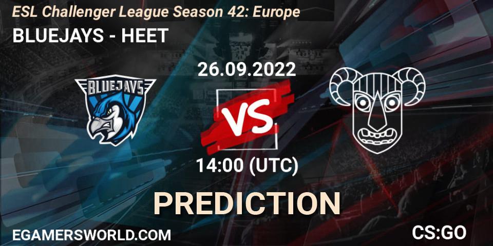 BLUEJAYS vs HEET: Match Prediction. 26.09.22, CS2 (CS:GO), ESL Challenger League Season 42: Europe