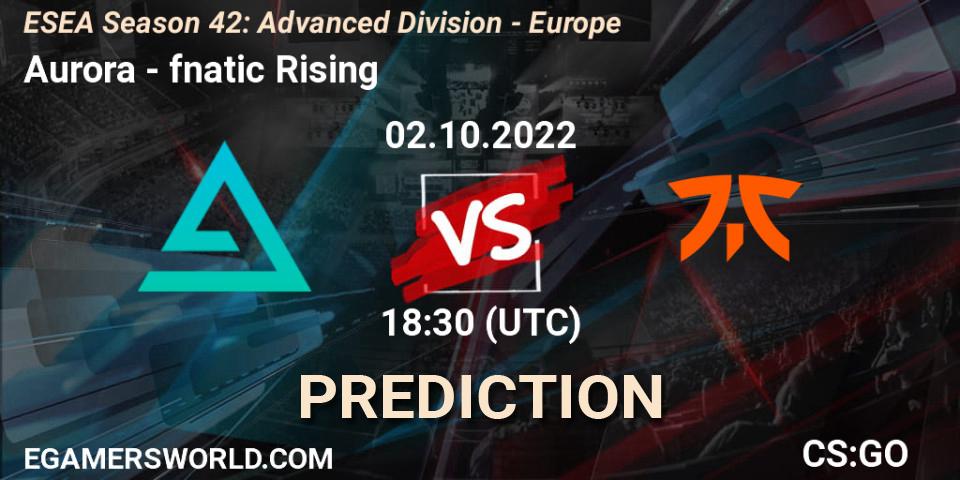 Aurora vs fnatic Rising: Match Prediction. 03.10.22, CS2 (CS:GO), ESEA Season 42: Advanced Division - Europe