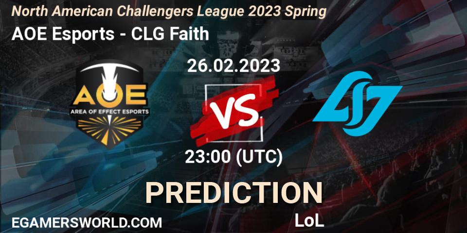 AOE Esports vs CLG Faith: Match Prediction. 26.02.2023 at 23:00, LoL, NACL 2023 Spring - Group Stage