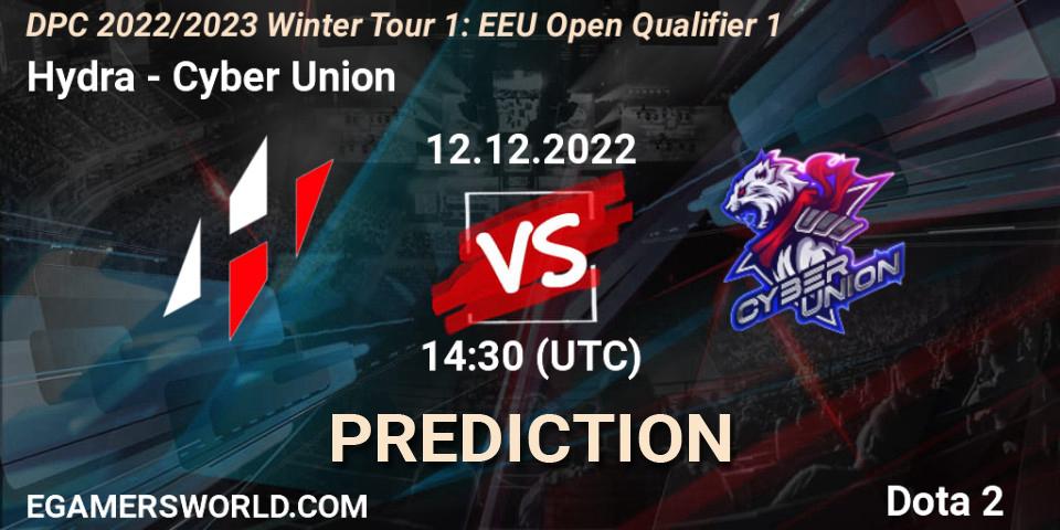 Hydra vs Cyber Union: Match Prediction. 12.12.2022 at 14:29, Dota 2, DPC 2022/2023 Winter Tour 1: EEU Open Qualifier 1