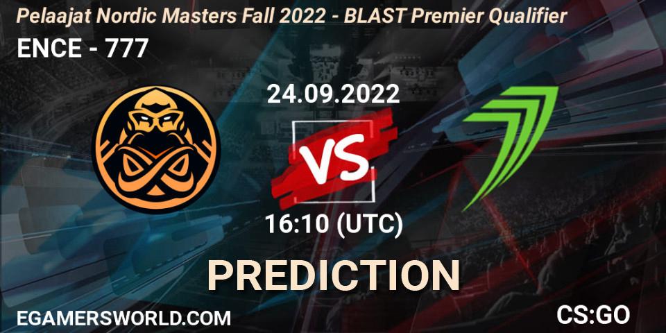 ENCE vs 777: Match Prediction. 24.09.2022 at 16:10, Counter-Strike (CS2), Pelaajat.com Nordic Masters: Fall 2022