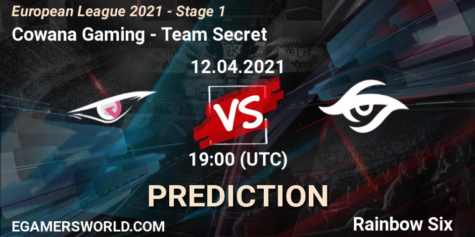 Cowana Gaming vs Team Secret: Match Prediction. 12.04.2021 at 21:00, Rainbow Six, European League 2021 - Stage 1
