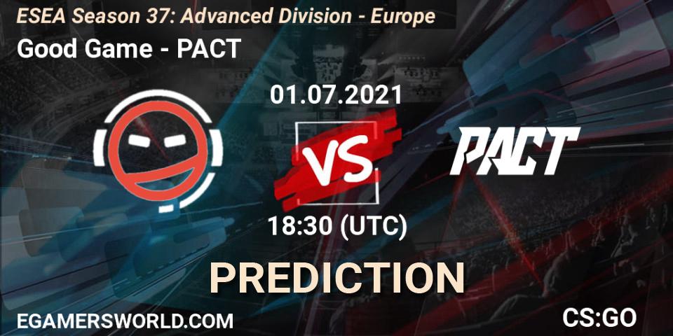 Good Game vs PACT: Match Prediction. 01.07.2021 at 18:30, Counter-Strike (CS2), ESEA Season 37: Advanced Division - Europe