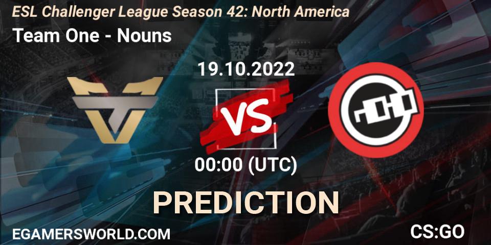 Team One vs Nouns: Match Prediction. 19.10.2022 at 00:00, Counter-Strike (CS2), ESL Challenger League Season 42: North America