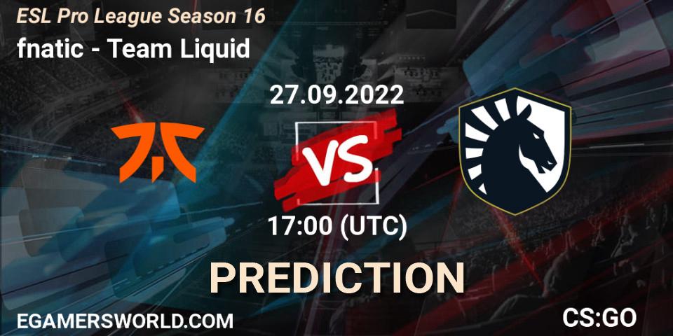 fnatic vs Team Liquid: Match Prediction. 27.09.22, CS2 (CS:GO), ESL Pro League Season 16