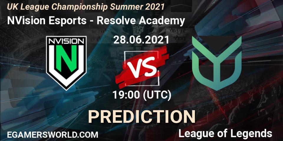 NVision Esports vs Resolve Academy: Match Prediction. 28.06.2021 at 19:00, LoL, UK League Championship Summer 2021