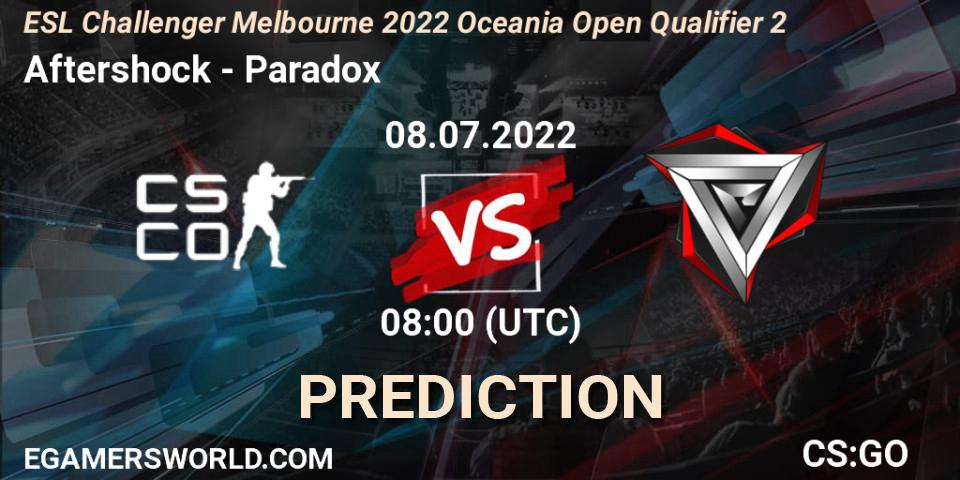 Aftershock vs Paradox: Match Prediction. 08.07.22, CS2 (CS:GO), ESL Challenger Melbourne 2022 Oceania Open Qualifier 2