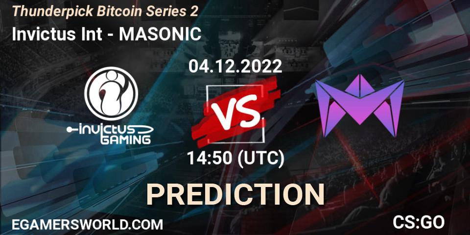 Invictus Int vs MASONIC: Match Prediction. 05.12.2022 at 15:50, Counter-Strike (CS2), Thunderpick Bitcoin Series 2