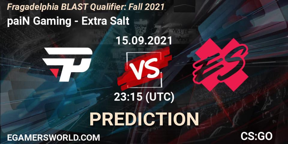 paiN Gaming vs Extra Salt: Match Prediction. 15.09.2021 at 23:15, Counter-Strike (CS2), Fragadelphia BLAST Qualifier: Fall 2021