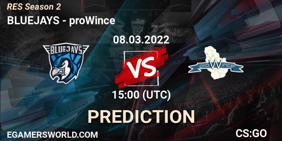 BLUEJAYS vs proWince: Match Prediction. 08.03.2022 at 15:00, Counter-Strike (CS2), RES Season 2