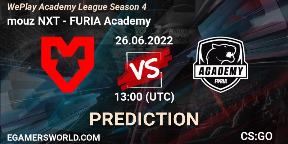 mouz NXT vs FURIA Academy: Match Prediction. 26.06.2022 at 13:00, Counter-Strike (CS2), WePlay Academy League Season 4