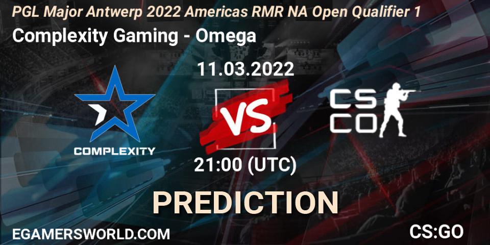 Complexity Gaming vs Omega: Match Prediction. 11.03.2022 at 21:05, Counter-Strike (CS2), PGL Major Antwerp 2022 Americas RMR NA Open Qualifier 1