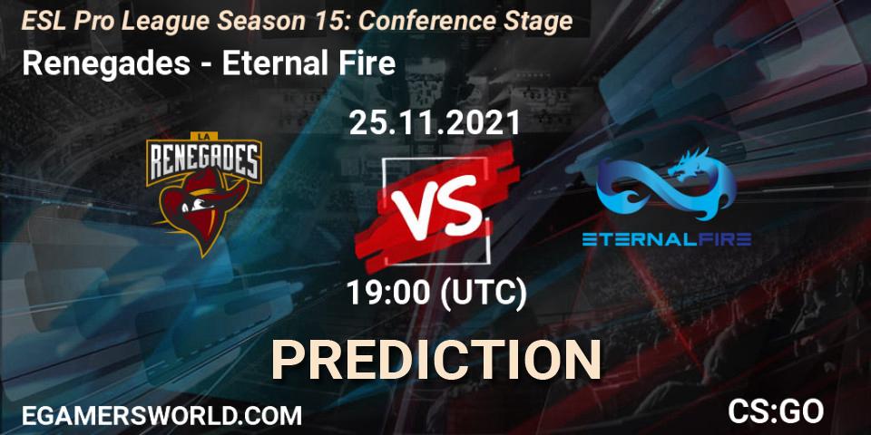 Renegades vs Eternal Fire: Match Prediction. 25.11.2021 at 19:10, Counter-Strike (CS2), ESL Pro League Season 15: Conference Stage